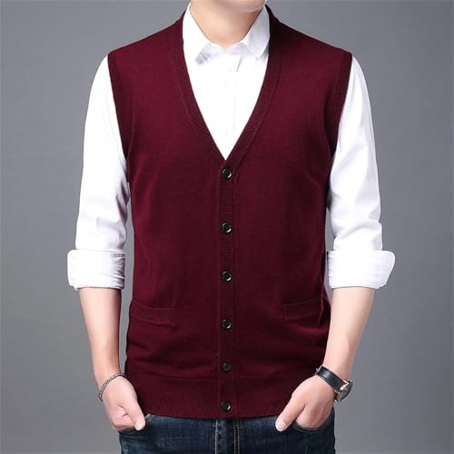 2024 Men's Wool Blend Vest Sleeveless Buttoned Knitted Thermal Vest V-Neck Cardigan4