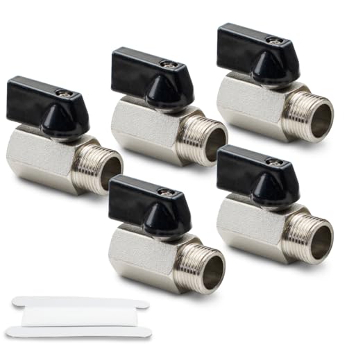 Bwintech 2 Piezas 1/4' BSP Hembra x Macho Niquelado Latón Mini Válvula de Bola Válvula de Cierre