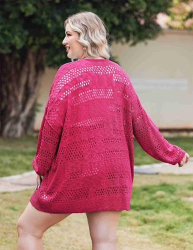Image of IN'VOLAND Womens Plus Size Crochet Cardigan Lightweight Long Sleeve Open Front Oversized Boho Sweaters Kimonos