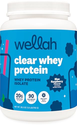 Wellah Clear Whey Protein Isolate Powder (Blue Raspberry) 30 Servings - 20g of Protein, 90 Calories, Sweetened with Stevia
