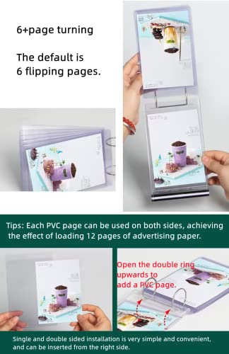 Soporte acrílico para carteles T vertical A4 con 6 páginas intercambiables para menús 7
