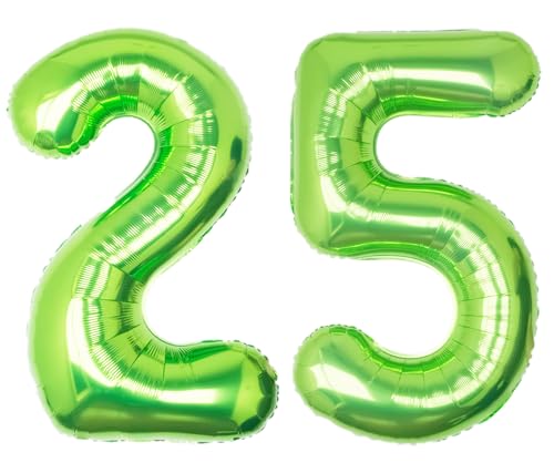 Image of 40 Inch Green Number 25 Balloon Lime Big Large Helium Number 0-9 | Giant Digital 25th Foil Mylar Party Balloon for Birthday Party Anniversary Graduation Decorations