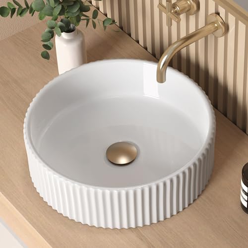 KES Bathroom Vessel Sink, 16 Inch White Vessel Sink for Bathroom, Bowl Above Counter Sink, RV Sink,...
