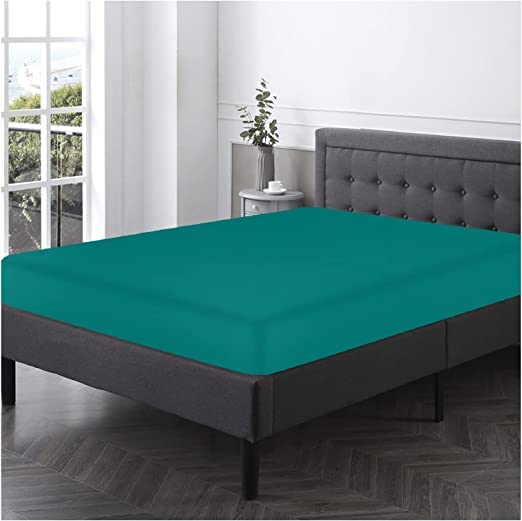 NFK TEXTILE Plain Style PolyCotton Bedsheets with Long-Lasting Color and Easy Care Bedding Fitted Sheets (Teal, Buak)