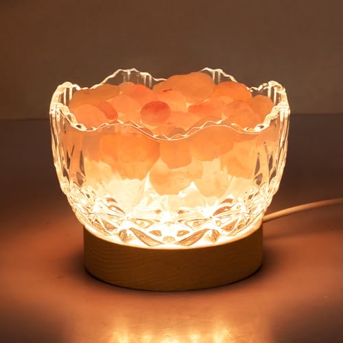 Wanlola Himalaya-SalzLampe, rosa Kristalllampe, Holzsockel, 10 Stufen zur Einstellung der Lichtintensität, USB-Stecker für Haus, Schlafzimmer [Energieklasse G]