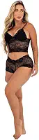 Conjunto de Renda Espera Marido Lingerie c/Forro Sensual Sem Bojo Cropped Calcinha Calesson Caleçon