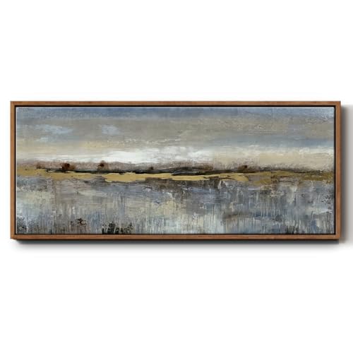 Renditions Gallery Floater Framed Home Decor Modern Abstract March Canvas Wall Hanging for Kitchen Bedroom Lobby - 8"X20" WALNUT Frame GAL039