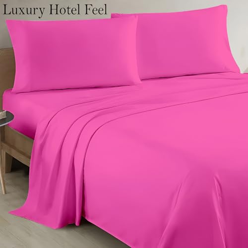 Image of Hot Pink Full Flat Sheet Only, Soft 100% Cotton Top Sheets | Sateen Weave 1 Piece Cool & Breathable Luxury Hotel Quality Bed Sheets, Extra Soft and Comfy - Wrinkle Free Bedsheet