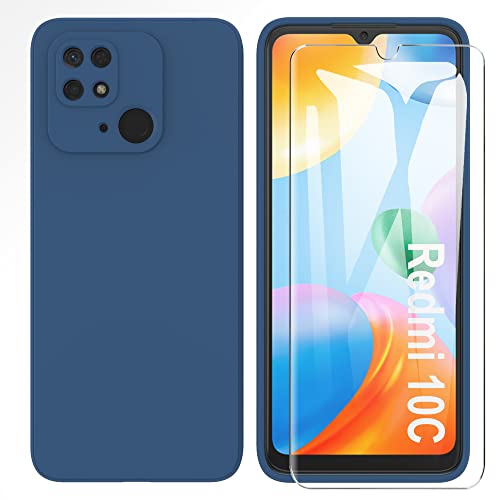 ARRYNN Funda Xiaomi Redmi 10C con Cristal Templado Protector de Pantalla,Azul Ultra Slim Protectora Funda de Silicona Líquida Suave Case Cover para Xiaomi Redmi 10C - Azul Cover