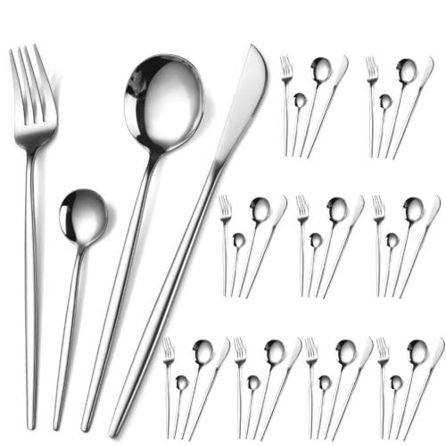 Opiniones y reviews de Cubiertos de acero inoxidable precios disponible en línea. 37 Juego de cubiertos de acero inoxidable: cubiertos de 40 piezas para la cena - utensilios de cubierta con tenedores/cucharas/cuchillo para comer Servicio para 10 (Plateado)
