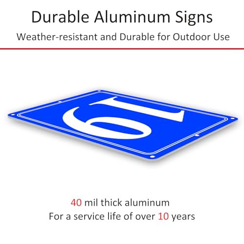 Image of Premium Aluminum Number Signs 19, Metal 12 inch X 8 inch Blue Numbered Signs Outdoor for Parking Lots, Floor, Dock, Court, Aisle, Field, High Visibility, No Fade, Weather-resistant