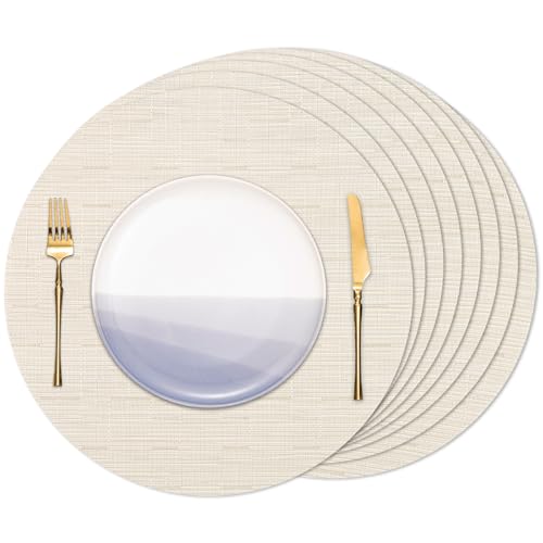 Banchif Manteles Individuales Redondos Manteles Individuales Juego de 8 Lavables Salvamantele Individuales Resistentes al Calor Antideslizante Diámetro 38 cm (Beige, Redondos Juego de 8)