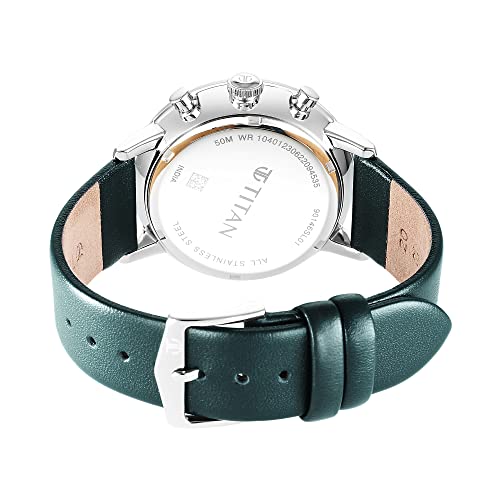 Titan Quartz Chronograph Silver Dial Leather Strap Watch for Men-NS90146SL01 - Image 4