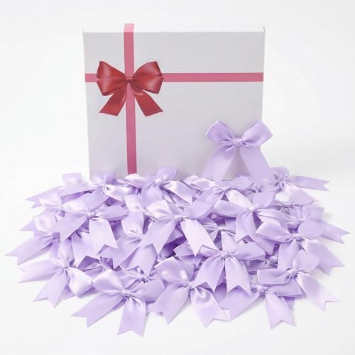 Purple Gift Wrap Bows – 100pcs 3.3 Inch Elegant Satin Bows for Gift Wrapping, Wedding Decor, Baby Shower, Party Decorations, Birthday, Easter, Christmas, Anniversary, DIY Crafts, Gift Bags