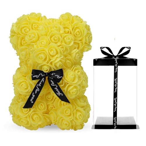 Genérico Oso de Rosas, Oso de Peluche Rosa Rojo con Caja Regalo, Oso Rosa Artificial, Regalo para Madres, Novia, San Valentín, Cumpleaños, Bodas, Graduación, Aniversarios (I- Amarillo)