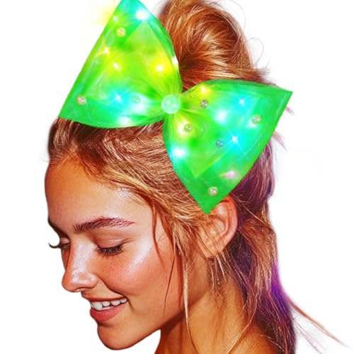 JONKY Light Up Bow Clips Birthday Hair Barrettes LED Neon Costume Hair Accessories for Women (K-Green)