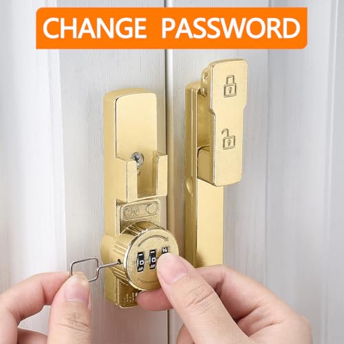 Image of INIRET 2 Packs Gold 180 Degree Barn Door Lock,Mechanical Password Lock,Flip Latch with Combination,3 Digit Password Keyless,Protect Privacy,for Cabinets,Windows,Garden,Bathroom,and Sliding Door