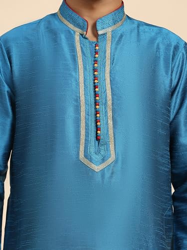 SKAVIJ Men's Art Silk Ethnic Kurta Pajama and Scarf Suit Festivals Season Party Dress Set3