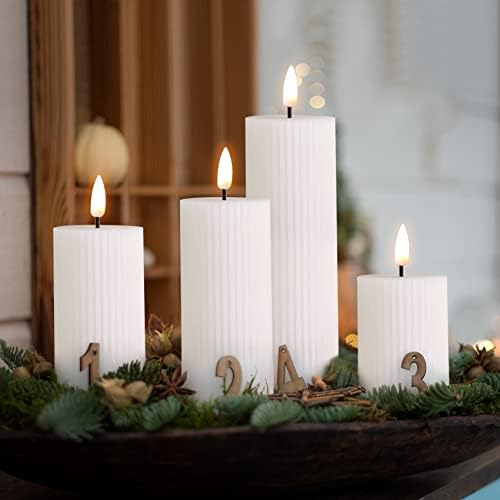 Eywamage White Flickering Flameless Pillar Candles with Remote, Slim Tall LED Battery Wax Candles Φ 2" H 4" 5" 6" 8"