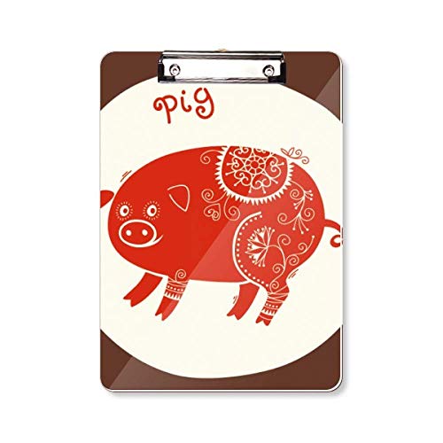 Porte-bloc A4 Année du Cochon rouge avec motif du zodiaque chinois