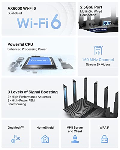 Image of TP-Link AX6000 Wi-Fi 6 Router (Archer AX80) - Dual Band, 2.5 Gbps WAN /LAN Port, 8K Streaming,Wireless Internet Router with AP Mode, Long Range Coverage, WPA3, Beamforming