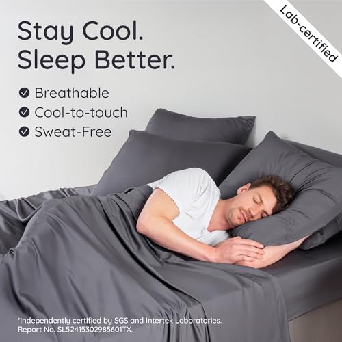 Image of Bambaw 100% Viscose Derived from Bamboo Sheets Queen Size Set - 4pcs Cooling Sheet Set, Super Soft Sheets Queen Size, Luxury Bed Sheets, Deep Pocket Fits Up to 16'' Mattresses (Charcoal)