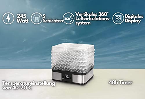 Dörrautomat mit Temperaturregler (40-70°C) | 48h Timer | Dörrer | Dörrgerät | Obsttrockner | Obst und Fleisch… – Bild 3