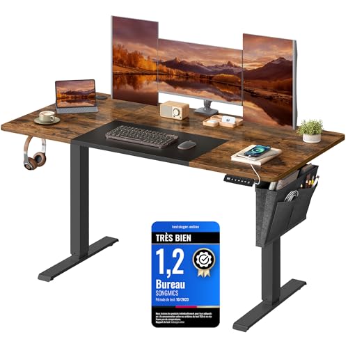 SONGMICS Bureau Électrique Réglable en Hauteur, 140 x 60 cm,