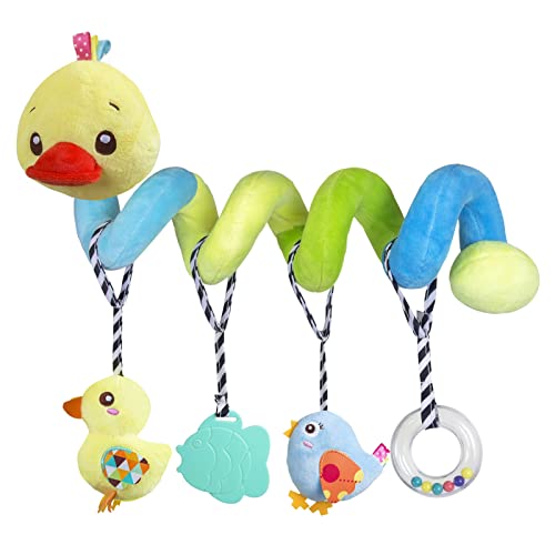 Image of Caterbee Baby car seat Toys, Activity Spiral hangings pram Toys, Plush Crib Toys with Squeaky for boy or Girl (Duck)