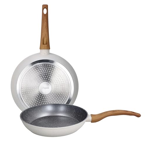 Tognana Pepper Bamboo, set 2 padelle 24/28 cm, alluminio stampato, alluminio forgiato, alluminio in fusione, bianco