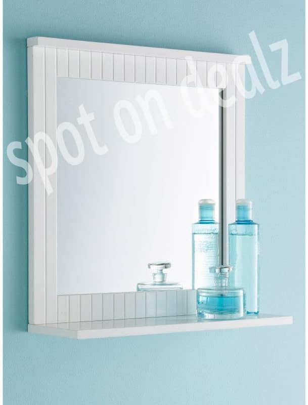 spot on dealz® Bathroom Wall Mounted Mirror with Cosmetics Shelf Hanging Wooden Frame Elegant Style Clean lines with Crisp White Finish Modern Traditional Decoration