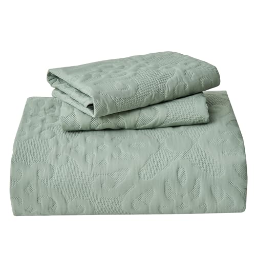 Image of Oversized California King Bedspreads 120x120 for Extra Tall Split Cal King Bed Lightweight Quilted Coverlet Set 3 Pieces 1 Quilt 2 Pillow Shams Sage