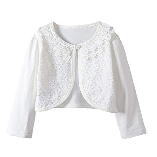 Image of Girl Lace Bolero Cardigan Shrug - Little Girl Long Sleeve Shrug Sweater with Pearls 2-11 Years