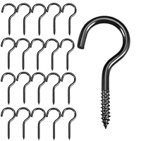 qingmeng Schraubhaken Schwarz, 20 Stück Haken zum Schrauben Kohlenstoffstahl, 40mm Deckenhaken, Hakenschrauben, Schraubhaken Groß für Hängematten, Hängesessel, Feste Kabel, Markisen, Haken Decke