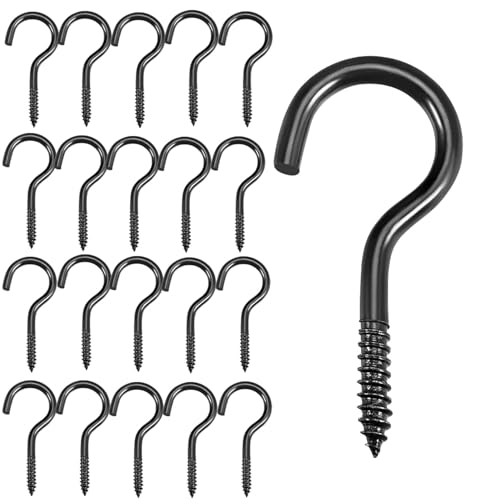qingmeng Schraubhaken Schwarz, 20 Stück Haken zum Schrauben Kohlenstoffstahl, 40mm Deckenhaken, Hakenschrauben, Schraubhaken Groß für Hängematten, Hängesessel, Feste Kabel, Markisen, Haken Decke