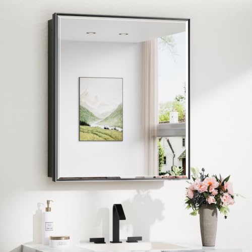 Image of TokeShimi 26x30 in Black Bathroom Medicine Cabinet, Adjustable Shelves