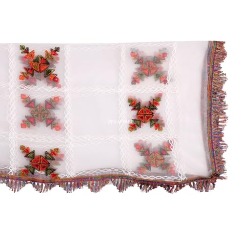 Image of ZEN APPAREL Women's Embroidered Net Dupatta with Lace Borders (Z-101) Premium Net Fabric Golden Aari Work
