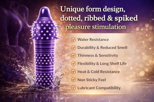 Image of Textured Condoms Pack of 4 - Ribbed, Dotted & Studded Design, Lubricated Natural Latex, Comfortable Secure Fit Protection for Men