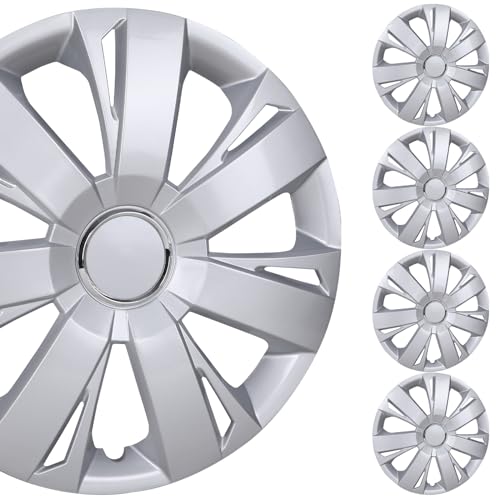 Hawkley 15 inch Hubcaps for Most Car - (Set of 4) R15 Wheel Covers 15in Hub Caps Silver Rim Cover - Car Accessories for 15 inch Wheels - Snap On Hubcap, Auto Tire Replacement Exterior Cap (Lacquer)