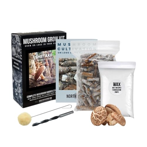 North Spore Organic Shiitake Outdoor Mushroom Log Growing Kit | Includes 100 ct. Bag of Plug Spawn | Complete Log Starter Kit with Instructions | Handmade in Maine, USA