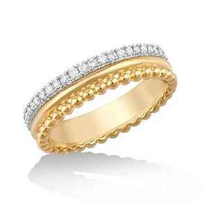 14K Gold or Platinum Plated Triple Stacked Bead Rimmed Band Ring for Women with Cubic Zirconia | Size 5 to 9