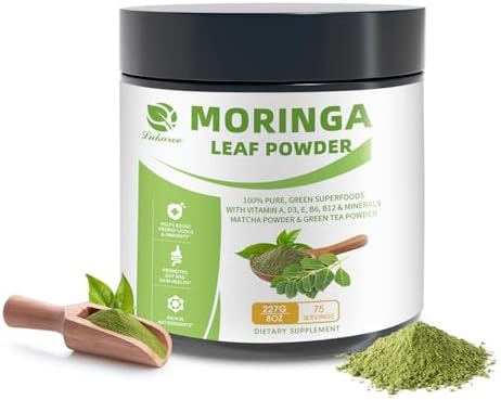 Organic Moringa Powder & Matcha Powder, Multi-Green Superfoods with Green Tea Resveratrol - Energy and Digestive Support, Rich in Antioxidants and Vitamin A D3 E B6 B12 Calcium, Non-GMO, Vegan, 8 oz