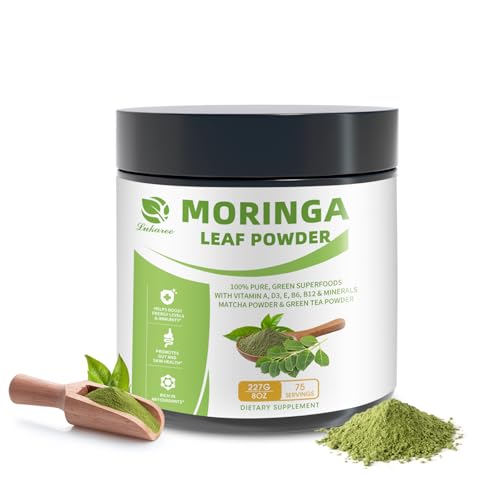 Organic Moringa Powder & Matcha Powder, Multi-Green Superfoods with Green Tea Resveratrol - Energy and Digestive Support, Rich in Antioxidants and Vitamin A D3 E B6 B12 Calcium, Non-GMO, Vegan, 8 oz