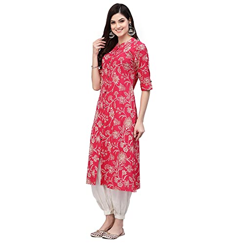 Image of Stylum Women's Aqua Floral Printed Rayon A-Line Kurta | Comfortable Daily Office & Casual Wear (Available in Plus Sizes)
