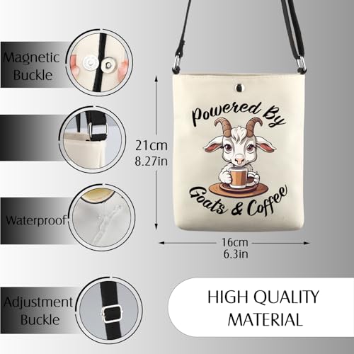 Goat Theme Gift Powered By Goats & Coffee Crossbody Bag Farm Animal Gift3