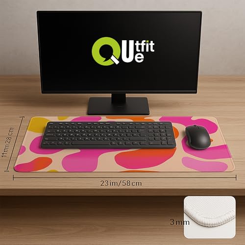 Image of Printed Gaming Mousepad - Premium Stitched Edges, Smooth Surface,Size 11x23 inches, Non-Slip Rubber Base - Ideal for Office & Gaming Setup (Pink Desk)