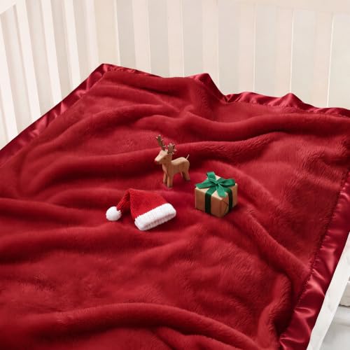Image of Pro Goleem Fleece Baby Blanket with 2 Inch Satin Trim Soft Anti-Static Plush Blanket for Boys and Girls Christmas Baby Gifts for Babies 30''x40''，Red
