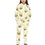 YECARYPOD Bee Flower Boys Girls Hoodie and Sweatpant Set for Kids 2 Piece Outfits Pants Set Active Sweatsuit Fashion Tracksuit Long Sleeve Pullover Sweatshirt Jogger Pants
