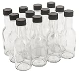 North Mountain Supply 1.7 Ounce Clear Glass Mini Woozy/Sauce Bottles - With Black Plastic Lids - Case of 12