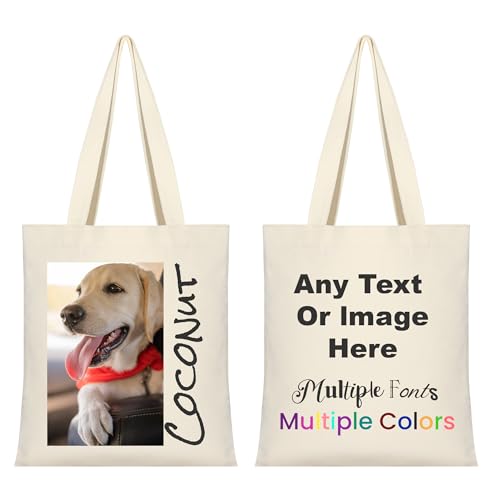 Party to Be Custom Canvas Tote Bag with Photo & Text Personalized Canvas Bag with Picture Gift for Dog Cat Owner Customized Bags with Logo Personalized Beige Beach Bag for Her